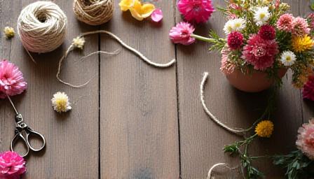 Detalje fra arbejdsbordet med friske blomster