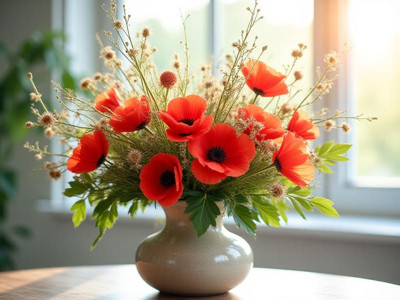 Friske, vilde blomster i en keramikvase