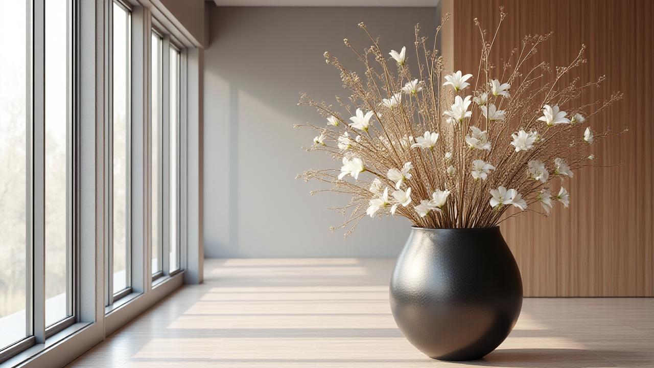 Moderne hotel lobby i København med en skulpturel blomsterinstallation fra Kintsugi Blooms