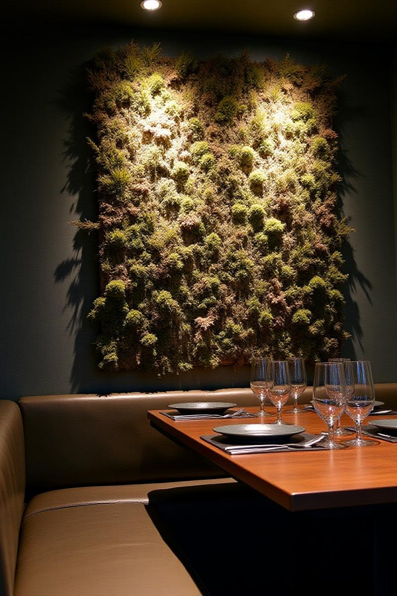 Stor væginstallation af tørrede blomster i en moderne københavnsk restaurant