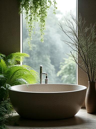 Spa-lignende badeværelse med fugtelskende bregner