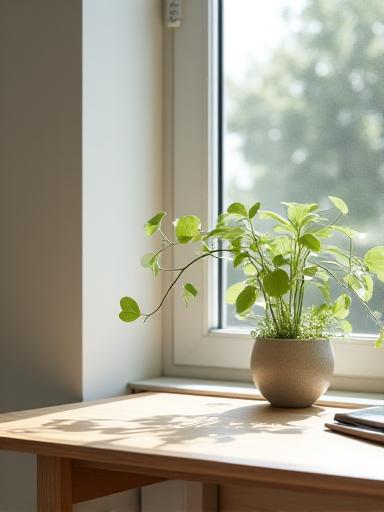 Hjemmekontor med luftrensende planter for øget fokus